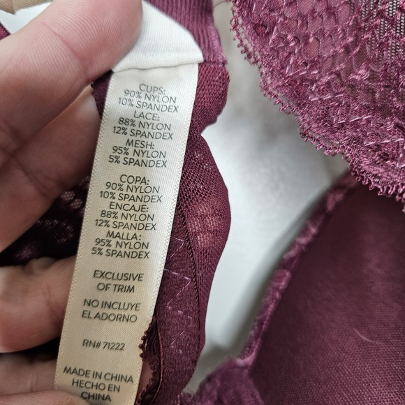 Lucky Brand 38C Bra Burgundy Underwire Lightly Lined Adjustable Straps Hook Eye - Picture 3 of 6